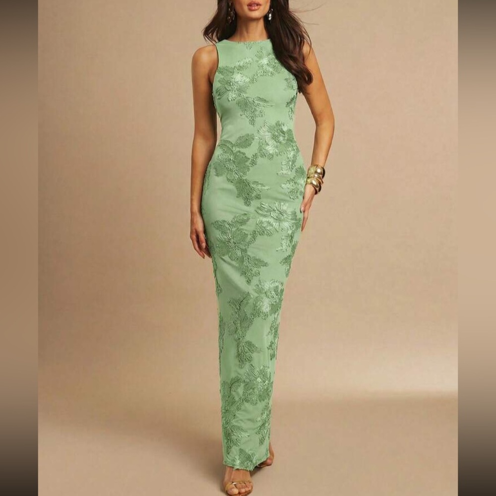 Mint  Green Floral Sheath Dress - Picture 4 of 8